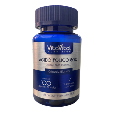 &Aacute;cido F&oacute;lico 800mg VitaVital C&aacute;psulas - Frasco 100 Un